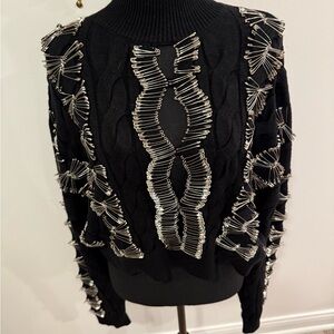 Sexy Black Sweater with Silver safety pin Accents
